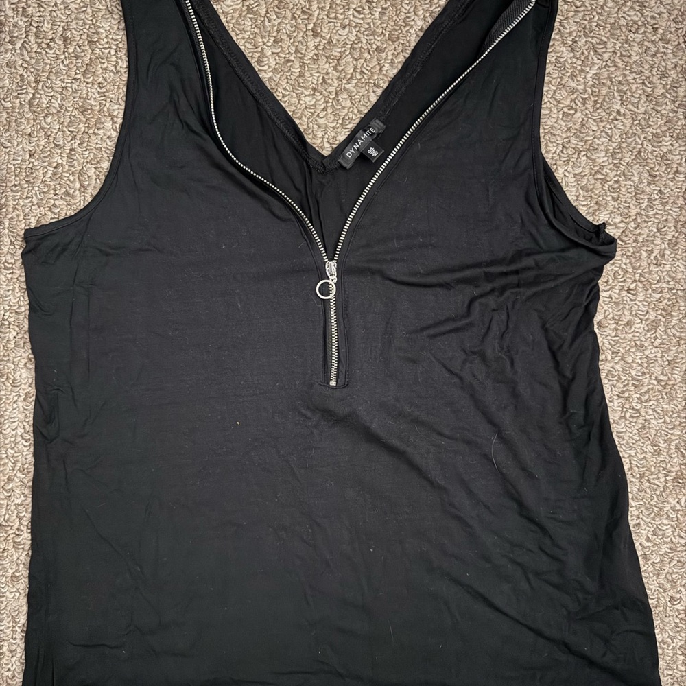Dynamite Black V-Neck Tank with Front Zip